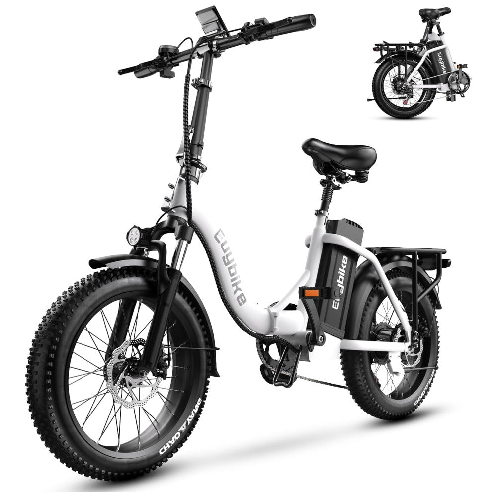 Bicicleta Elétrica Dobrável Narrak S129 com Motor Traseiro 750W Pico 1100W , Bateria 48V 13Ah, Freios a Disco Duplos e Transmissão SHIMANO 7 Velocidades, Velocidade Máxima 45km h e Display LCD, Branco F7