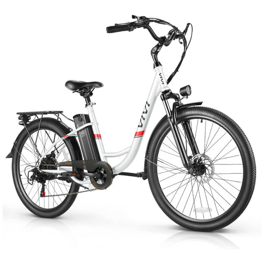 Bicicleta Elétrica VIVI Urbana 26 , Motor 1000W Pico, Bateria 48V Removível, Autonomia 80 km, Até 35 km h, Freios a Disco, 7 Marchas, Tela LCD, 5 Modos, Branca