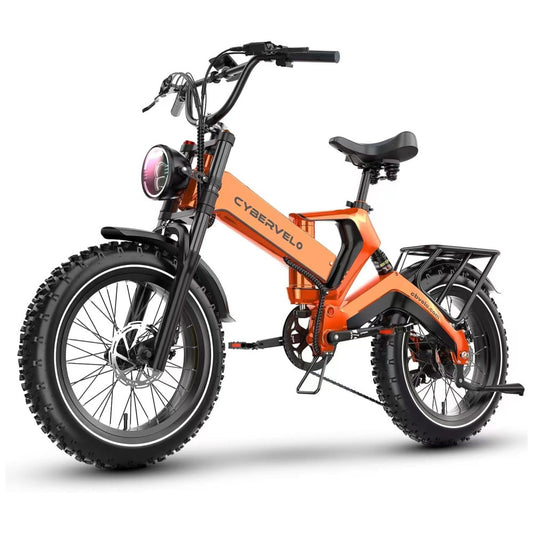 Bicicleta Elétrica Dobrável 1000W 2000W Pico, Bateria 48V 25Ah, Suspensão Dupla, Freios Hidráulicos, 8 Marchas, Autonomia Até 160 km, Velocidade 56 km h, Laranja