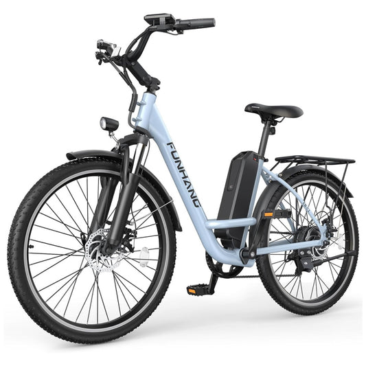 Bicicleta Elétrica Funhang EB C1 1000W com Bateria Removível 48V, 7 Velocidades e Tela LCD para Deslocamento Diário, AZUL