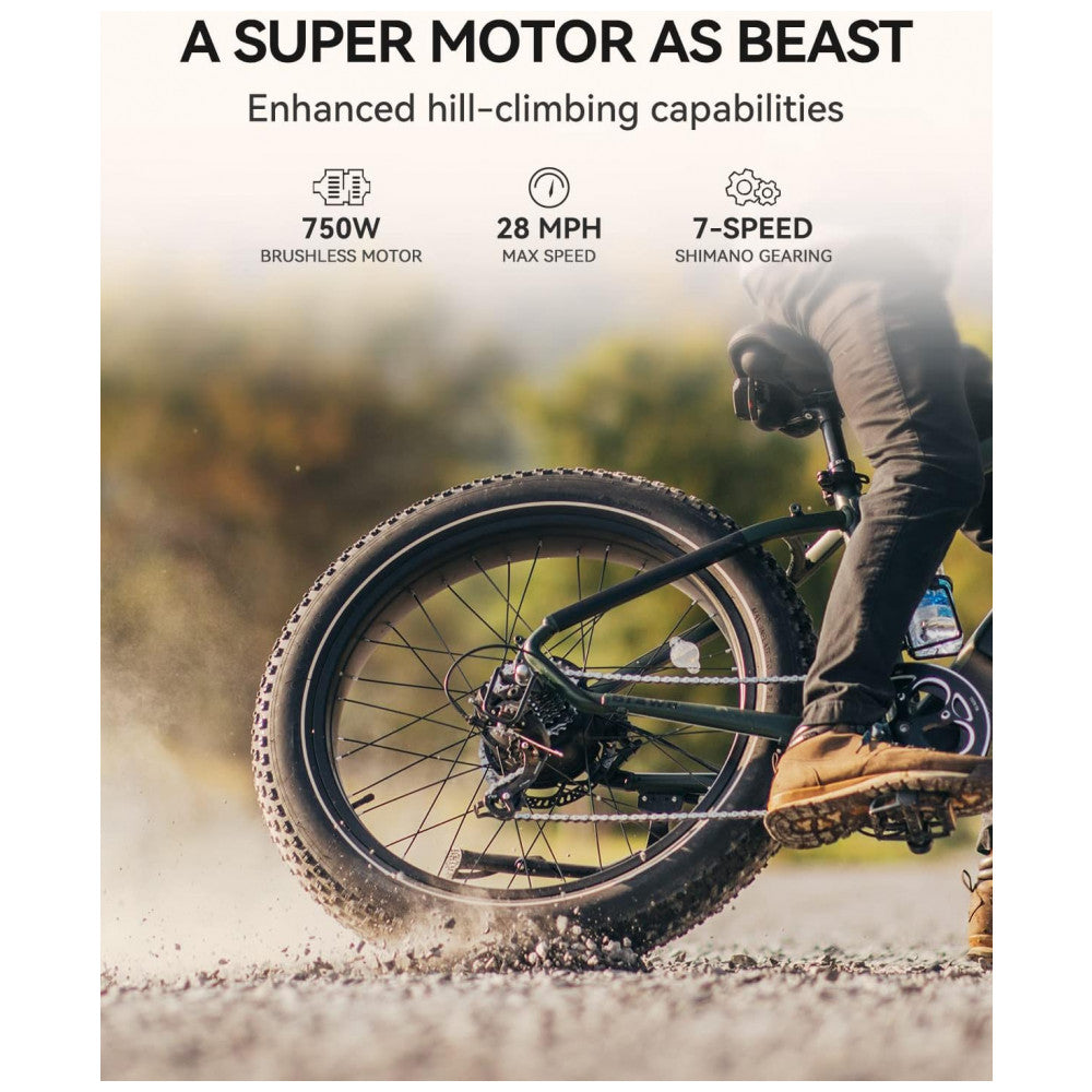 Bicicleta Elétrica Heybike Brawn 750W Pico 1200W – Bateria Removível 48V 18Ah, Rodas 26", Suspensão Hidráulica, Freios a Disco, Câmbio Shimano 7V, Visor LCD e App Smart – Preta